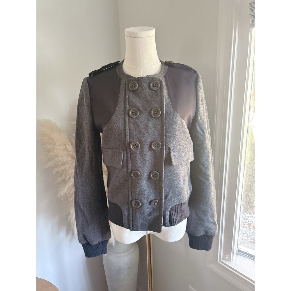 BCBGMaxAzria Wool Military Jacket Size XS Gray Double Breasted Coat